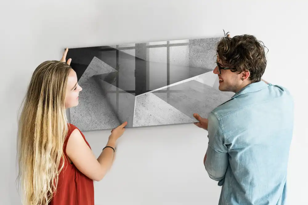 Tablă magnetică de scris cu model abstract de triunghiuri geometrice