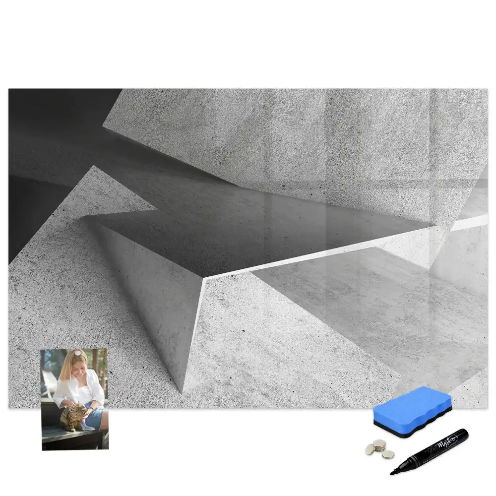 Tablă magnetică de scris cu model abstract de triunghiuri geometrice