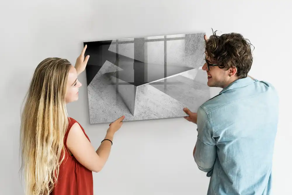 Tablă magnetică de scris cu model abstract de triunghiuri geometrice