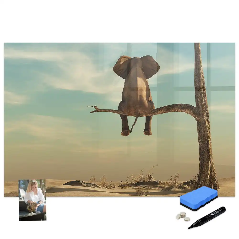 Tablă magnetică pentru scris cu model elefant în mijlocul copacilor