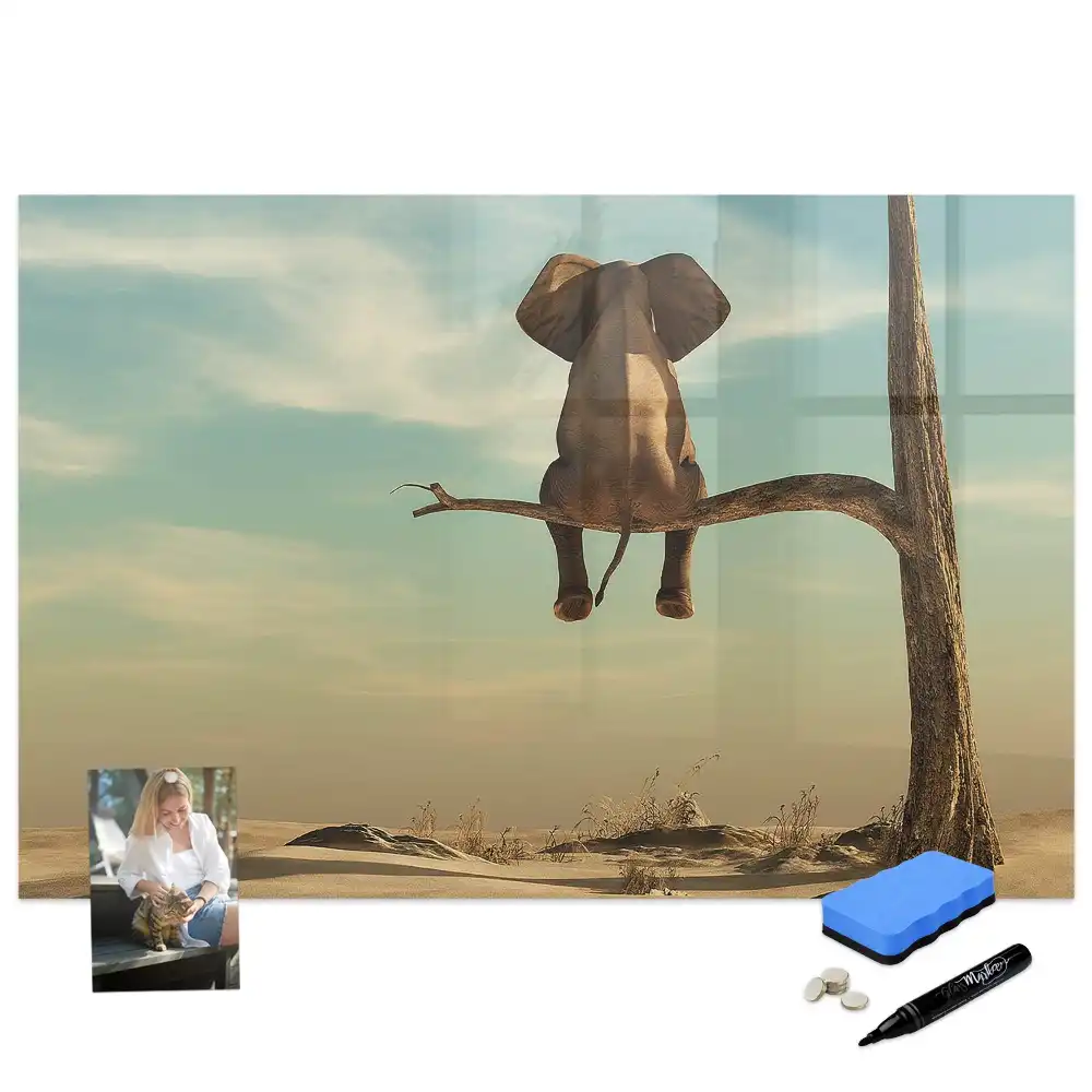 Tablă magnetică pentru scris cu model elefant în mijlocul copacilor