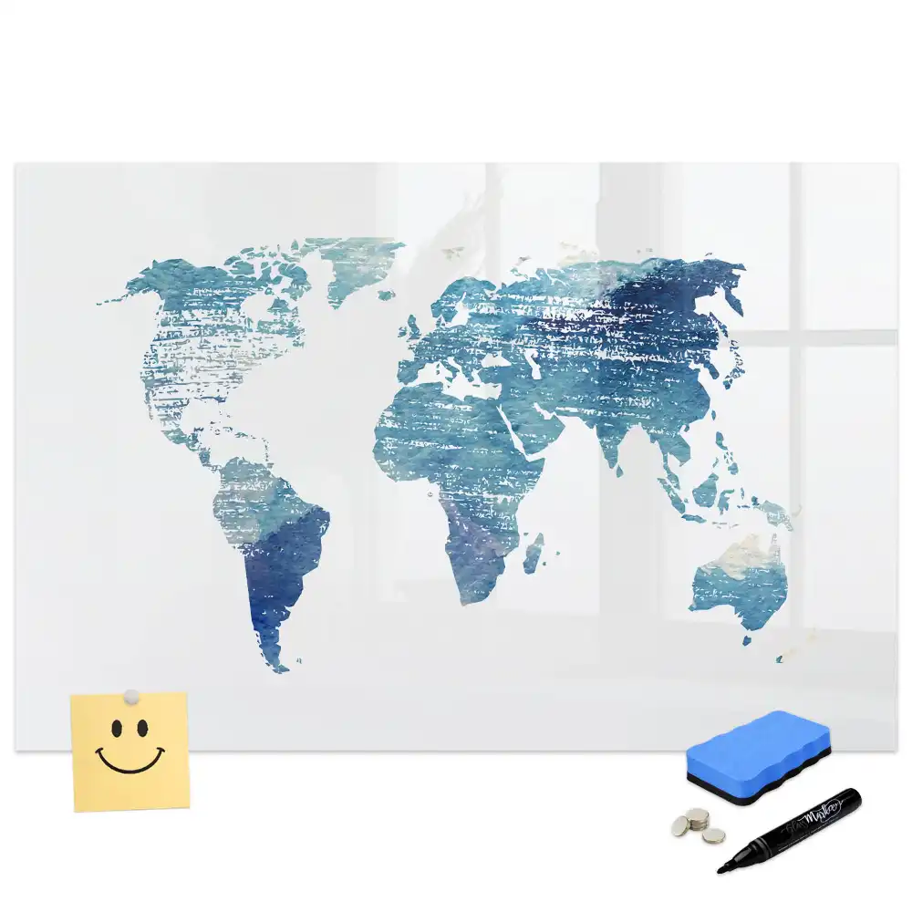 Tablă cu marker ilustrând rețeaua geografică a globului