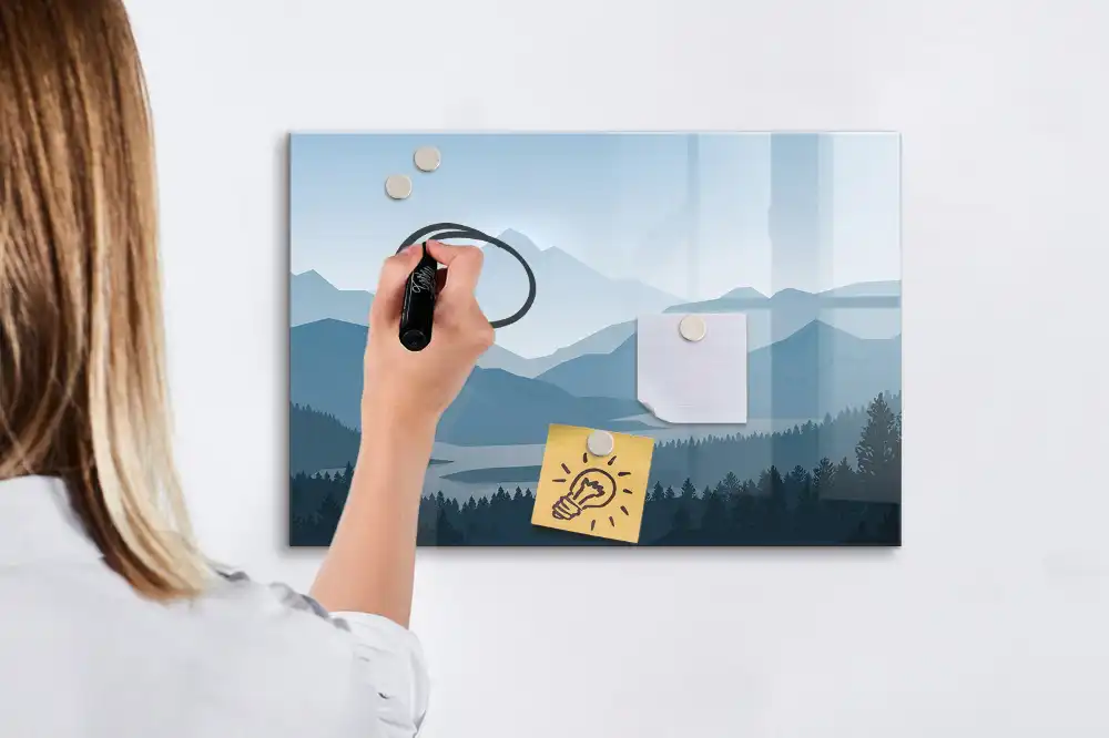 Tablă magnetică cu peisaj montan pentru markere