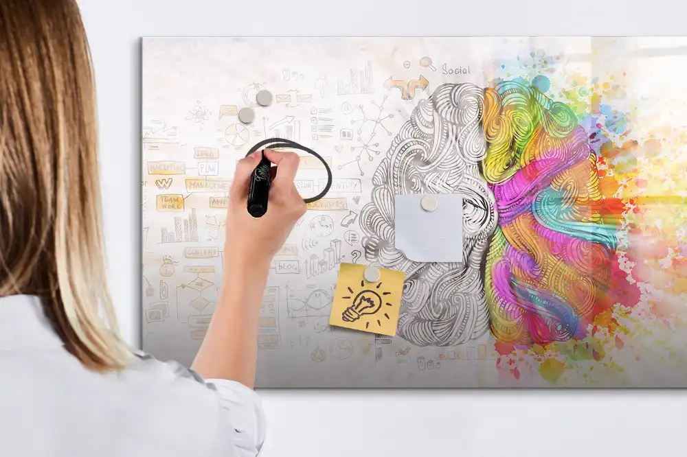 Tablă cu marker reprezentând creierul în abordare abstractă