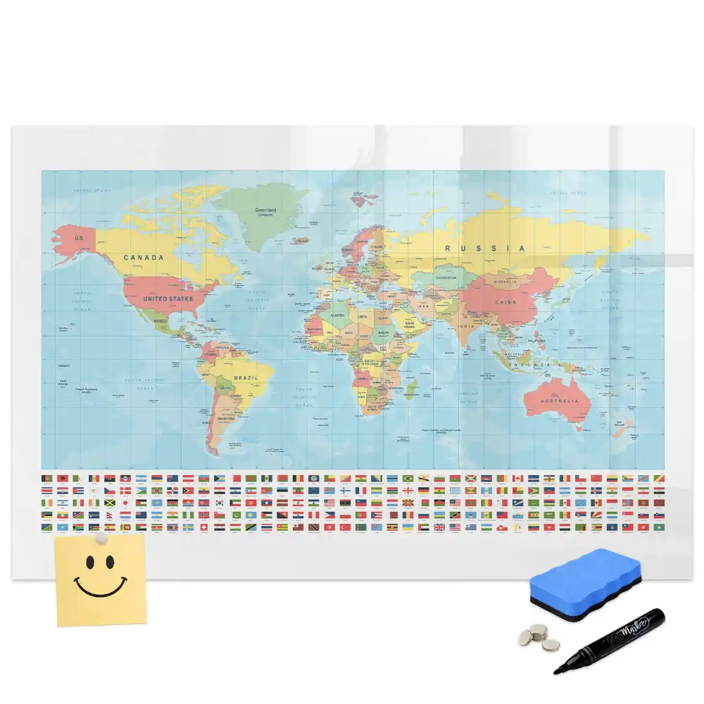 Tablă magnetică cu marker Atlasul geografic al lumii