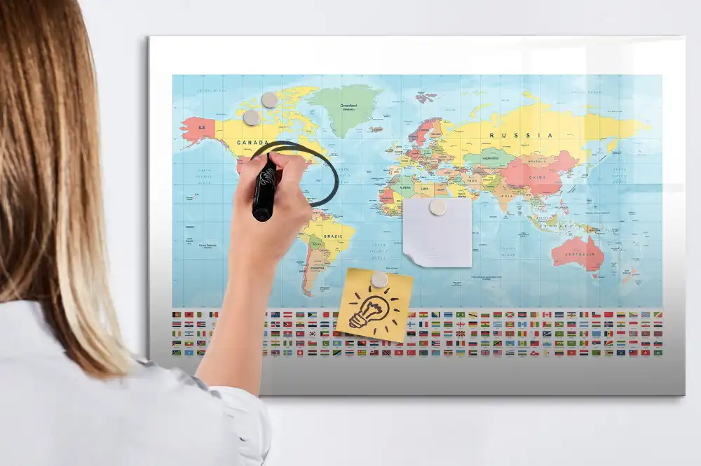 Tablă magnetică cu marker Atlasul geografic al lumii