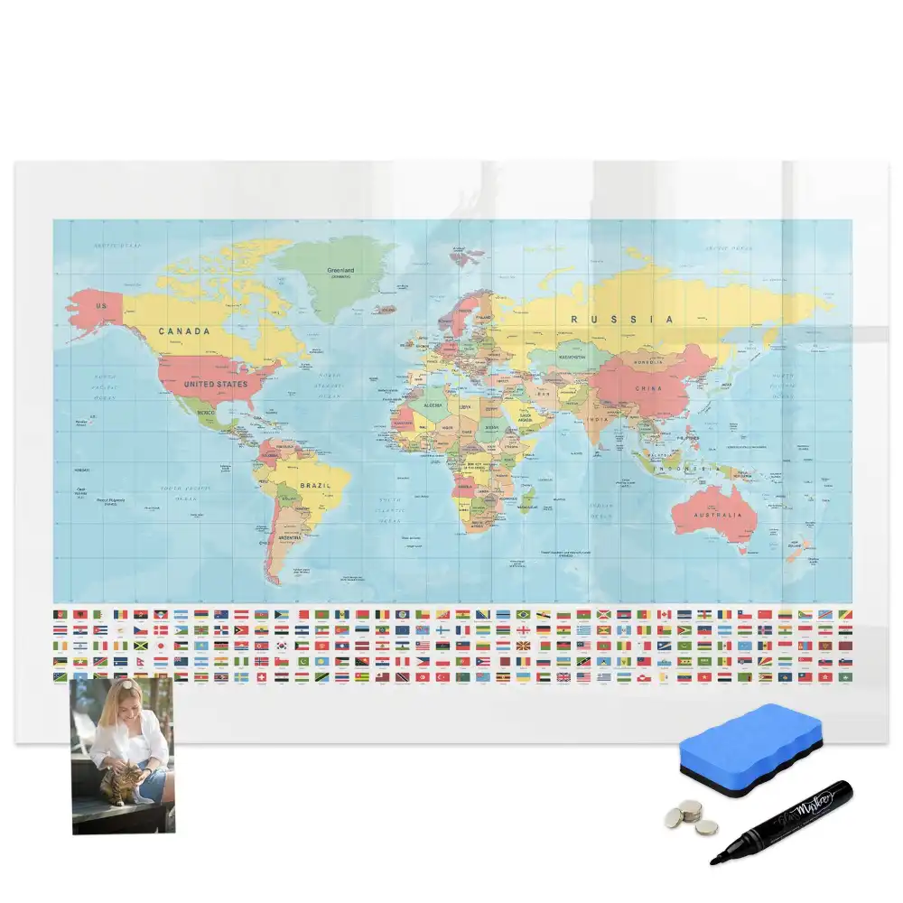 Tablă magnetică cu marker Atlasul geografic al lumii