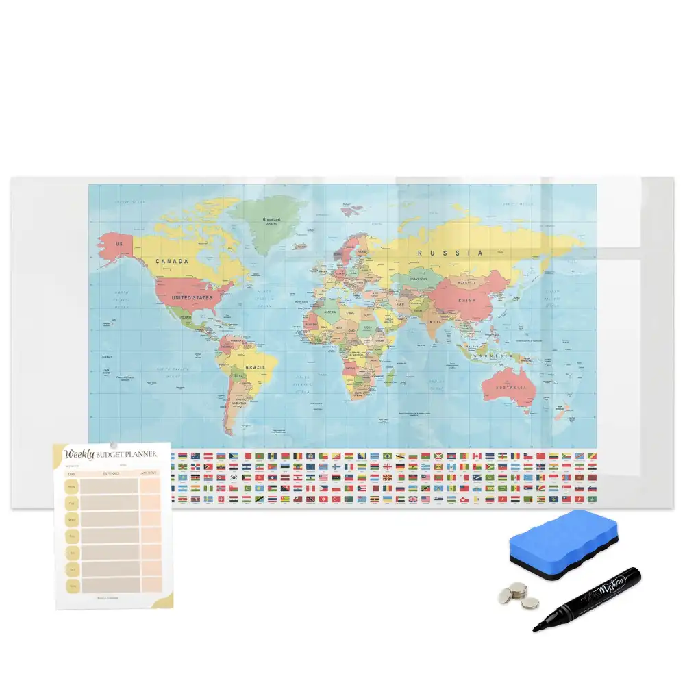 Tablă magnetică cu marker Atlasul geografic al lumii