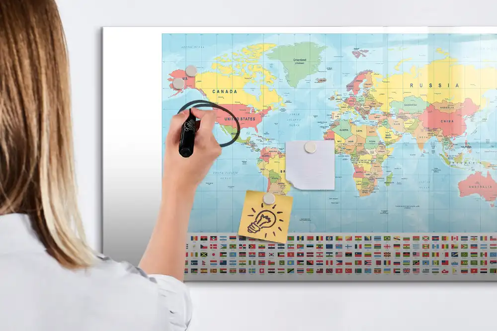 Tablă magnetică cu marker Atlasul geografic al lumii