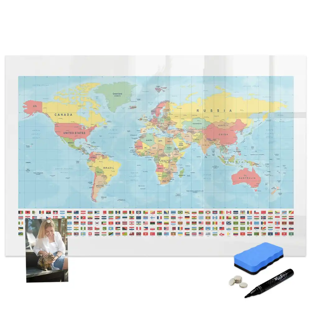 Tablă magnetică cu marker Atlasul geografic al lumii