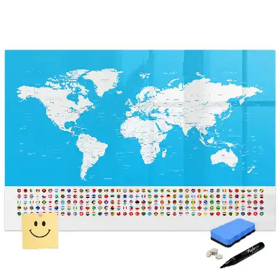 Tablă magnetică cu harta lumii pentru învățarea granițelor