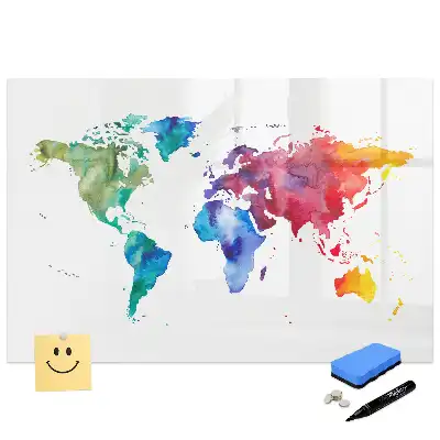 Tablă magnetică de scris cu design glob pământesc pictat în acuarelă