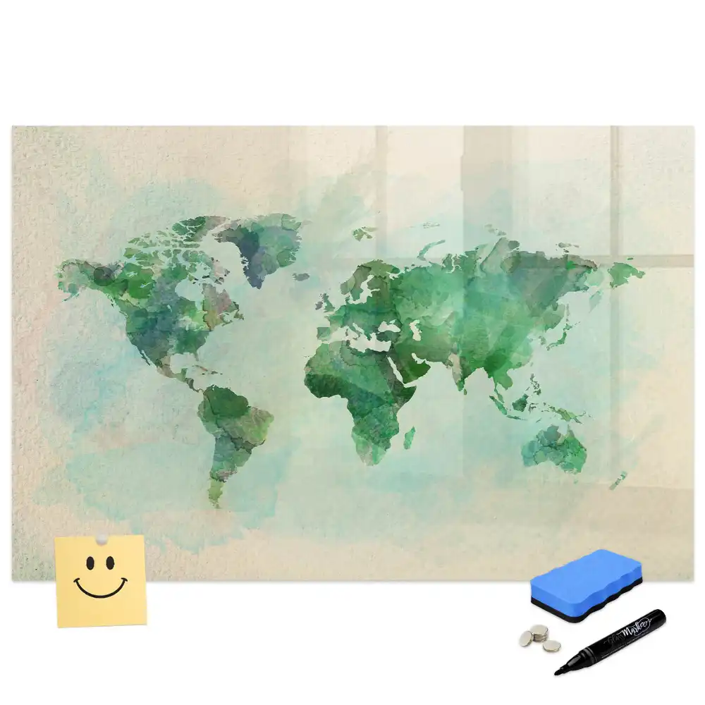 Tablă cu marker și design cu glob pământesc în acuarelă