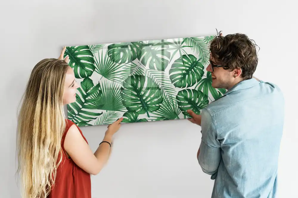 Tablă magnetică cu model de frunze de monstera exotică
