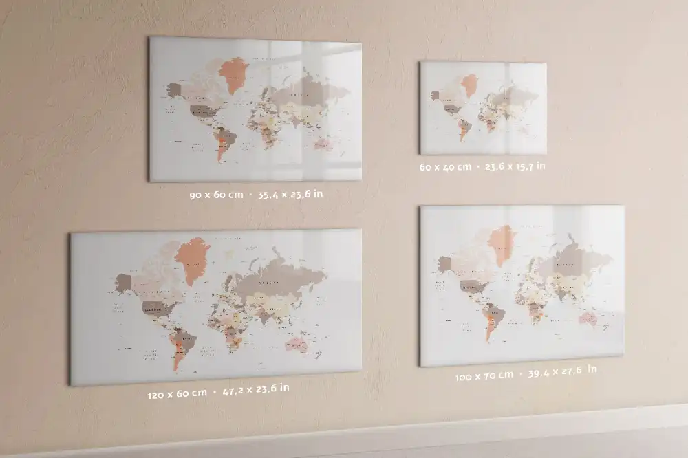 Tablă magnetică de perete cu harta lumii pentru marker