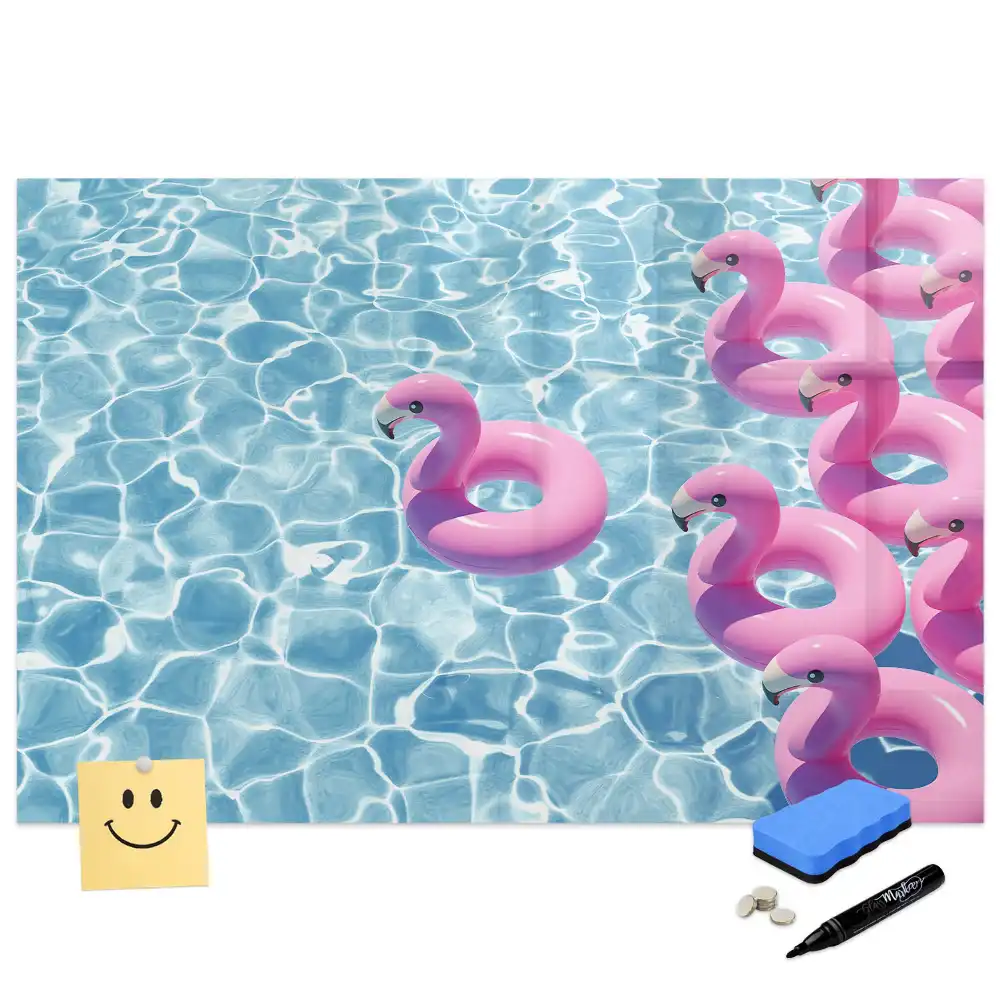 Tablă magnetică decorativă cu model păpădii și flamingo