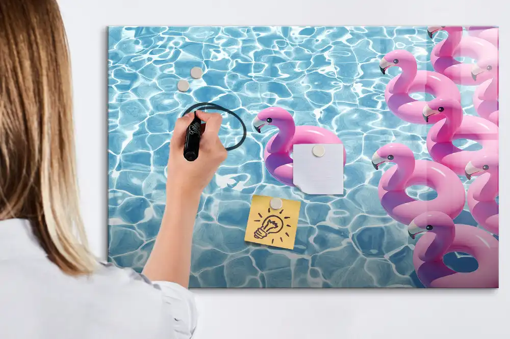 Tablă magnetică decorativă cu model păpădii și flamingo