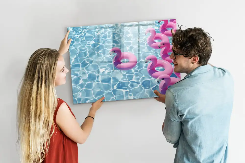 Tablă magnetică decorativă cu model păpădii și flamingo