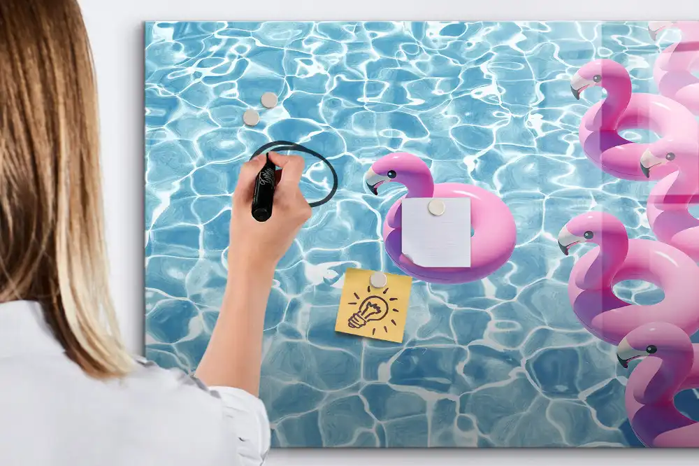 Tablă magnetică decorativă cu model păpădii și flamingo