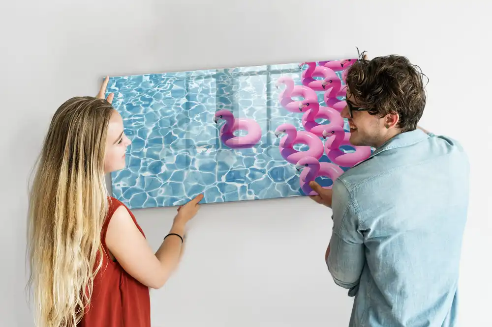 Tablă magnetică decorativă cu model păpădii și flamingo