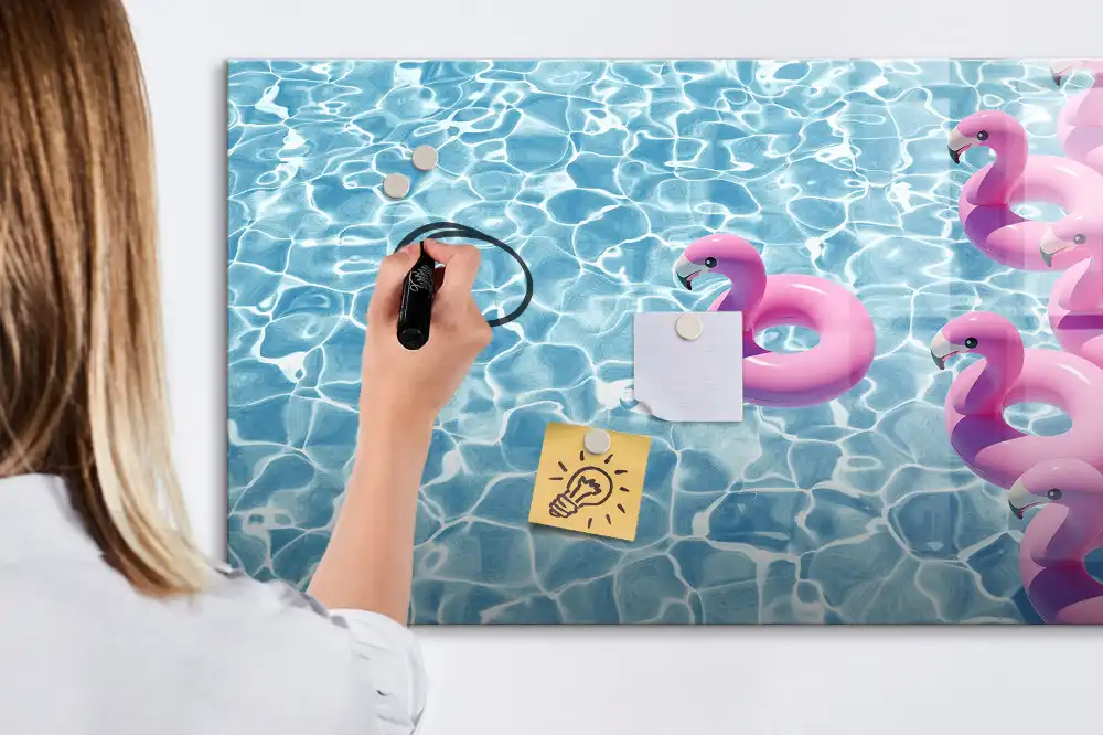 Tablă magnetică decorativă cu model păpădii și flamingo