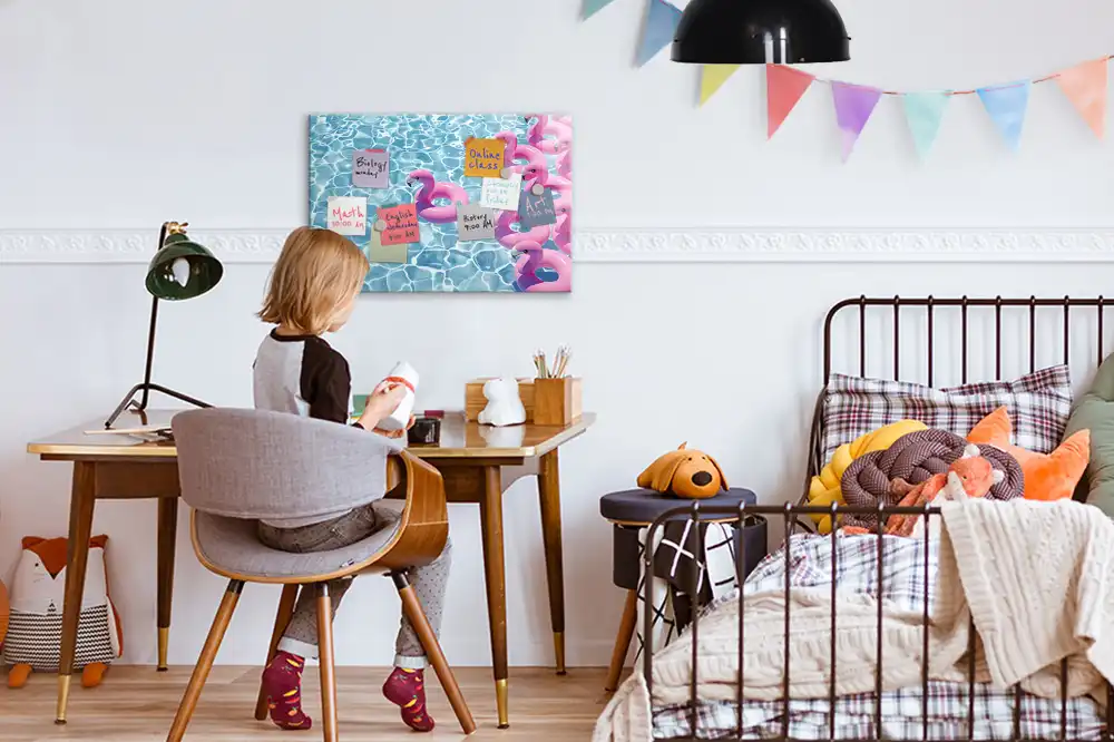 Tablă magnetică decorativă cu model păpădii și flamingo
