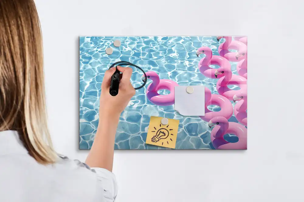 Tablă magnetică decorativă cu model păpădii și flamingo