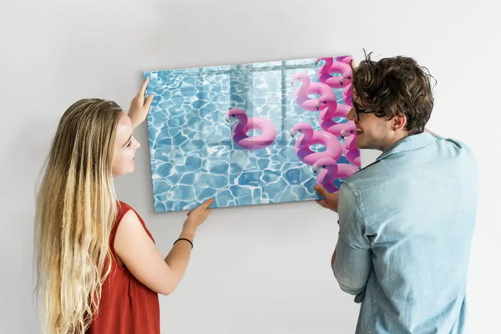 Tablă magnetică decorativă cu model păpădii și flamingo