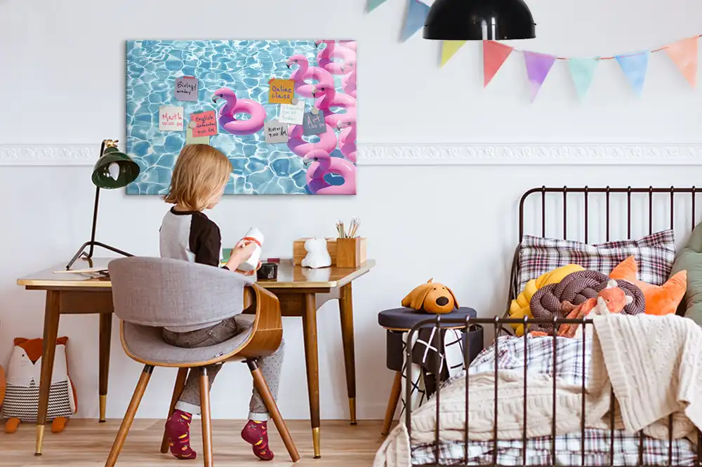 Tablă magnetică decorativă cu model păpădii și flamingo