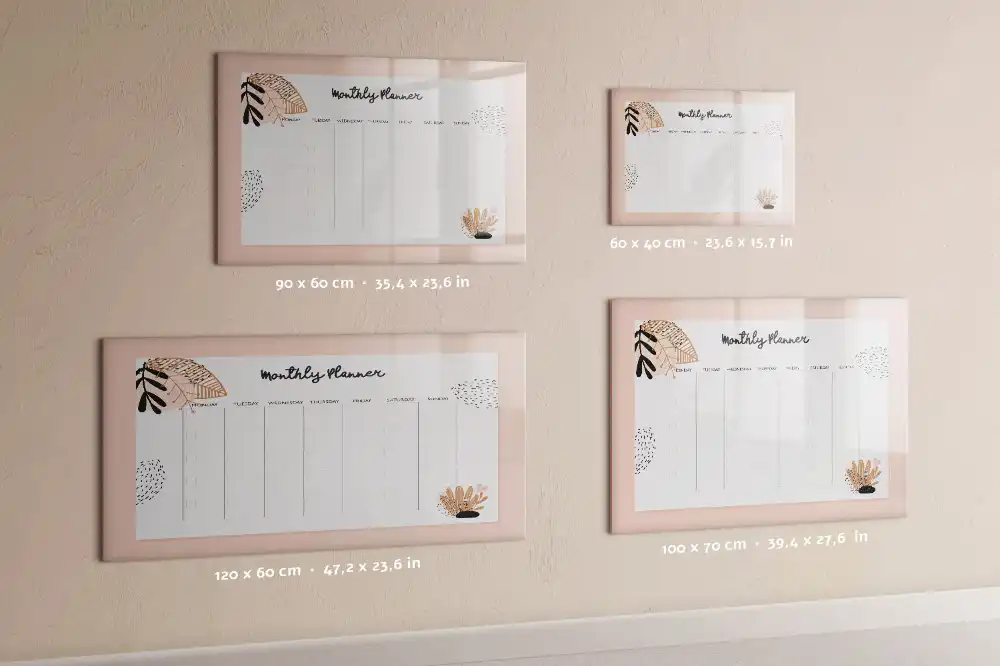 Tablă magnetică cu marker pentru planificare lunară decorată cu flori