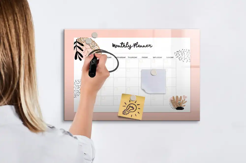 Tablă magnetică cu marker pentru planificare lunară decorată cu flori