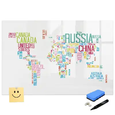 Tablă magnetică cu marker și harta lumii cu granițe