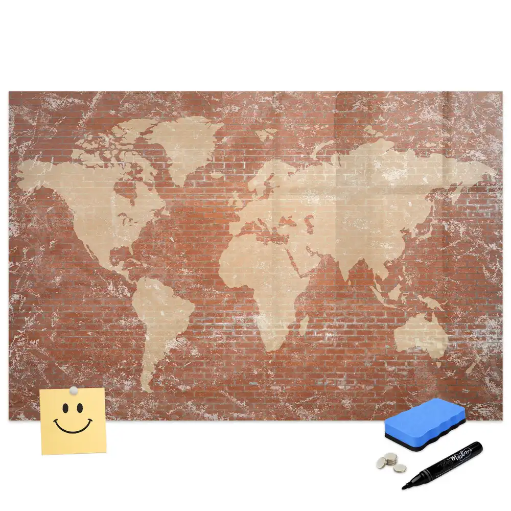 Tablă magnetică pentru magneți cu hartă a continentelor pentru perete din cărămidă