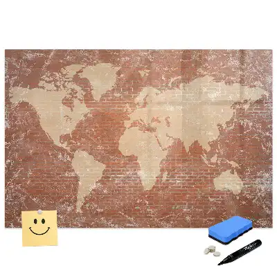 Tablă magnetică pentru magneți cu hartă a continentelor pentru perete din cărămidă