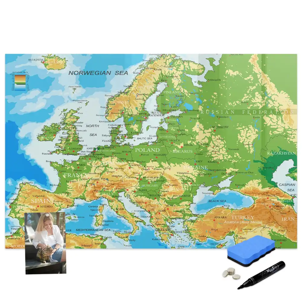 Tablă magnetică harta lumii școlară