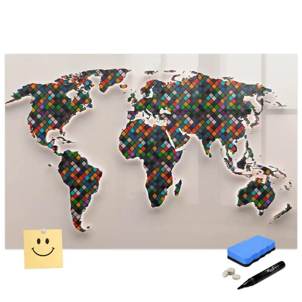Tablă magnetică de scris cu design abstract al globului pământesc