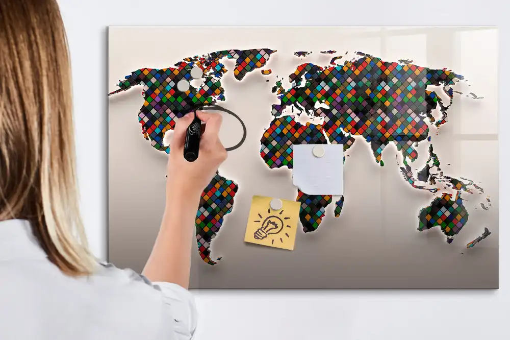 Tablă magnetică de scris cu design abstract al globului pământesc