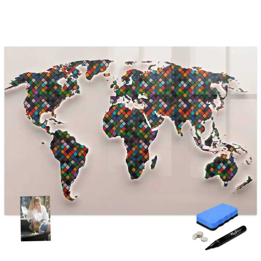 Tablă magnetică de scris cu design abstract al globului pământesc