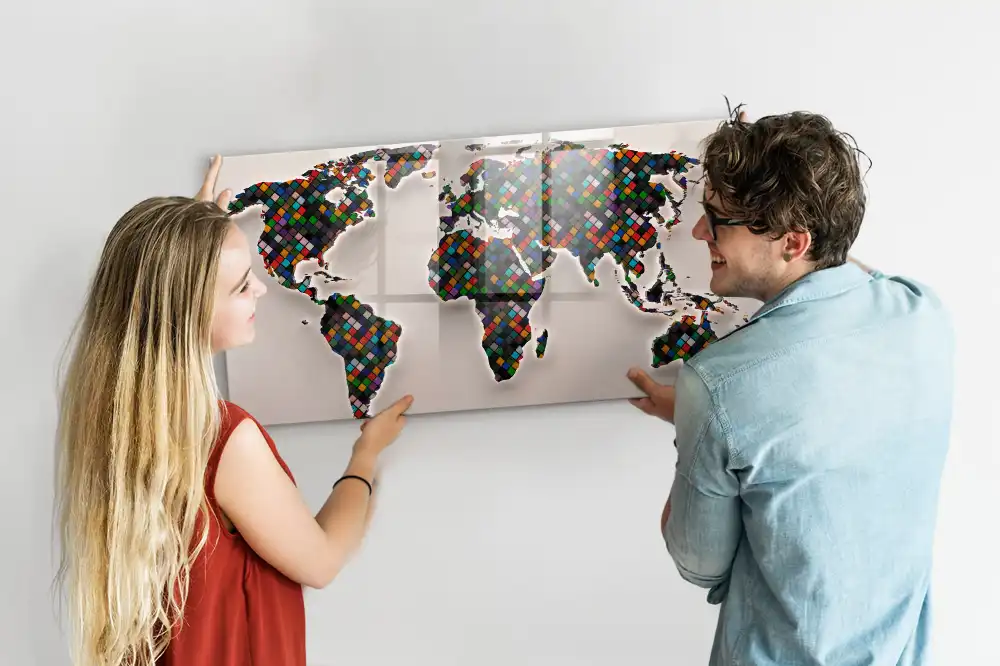 Tablă magnetică de scris cu design abstract al globului pământesc