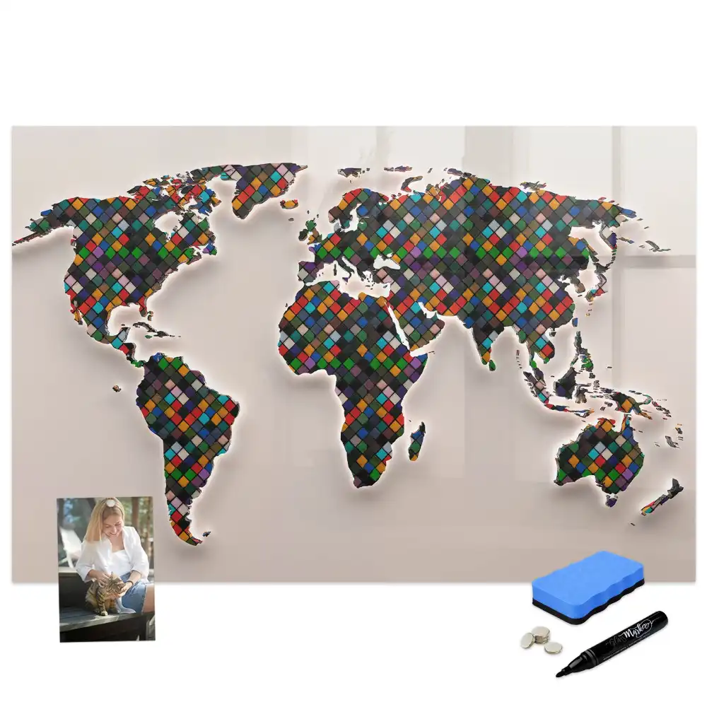 Tablă magnetică de scris cu design abstract al globului pământesc