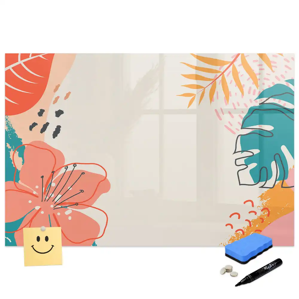 Tablă magnetică de scris cu imprimeu plante exotice hawaiene