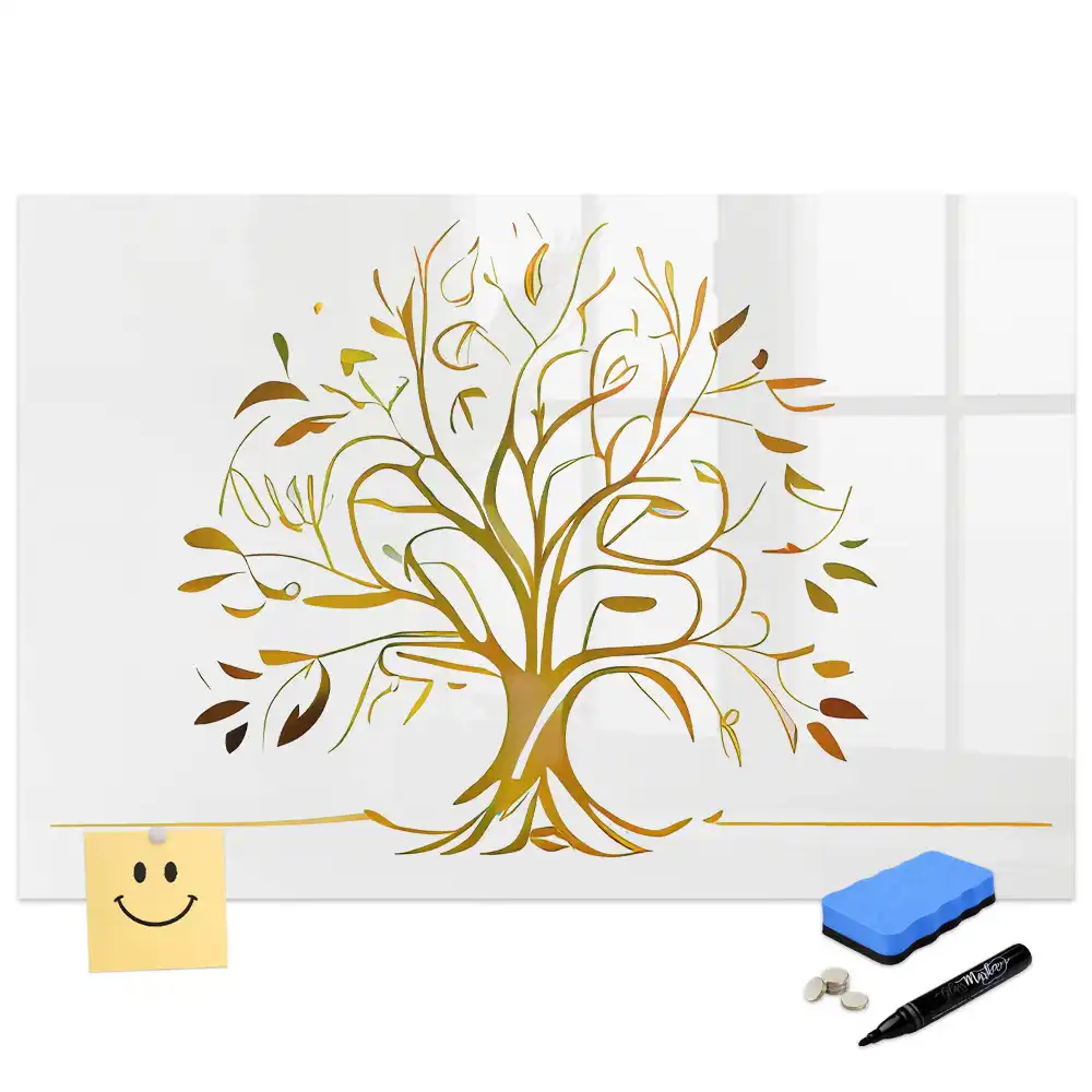 Tablă magnetică de scris cu design copacul vieții auriu
