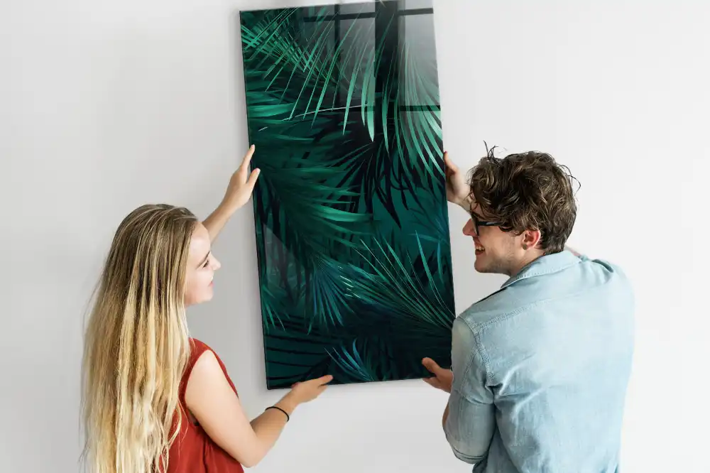 Tablă magnetică de perete cu motiv de frunze tropicale