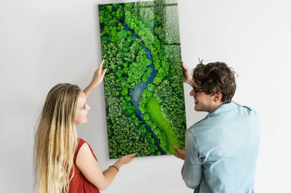 Tablă magnetică de perete cu motiv râu de pădure
