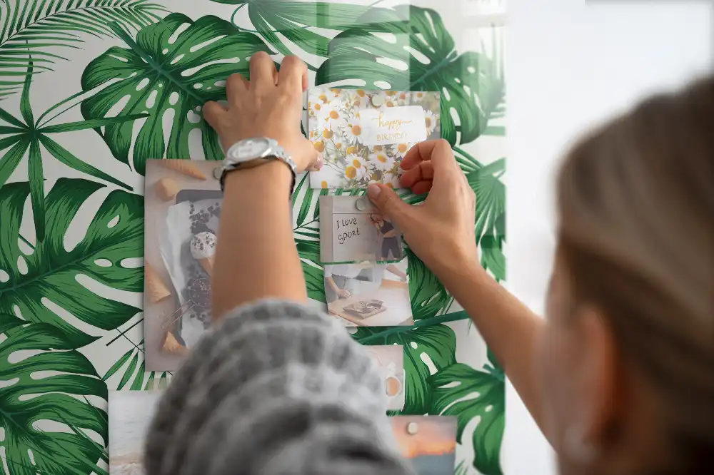 Tablă magnetică de perete cu model frunze de monstera