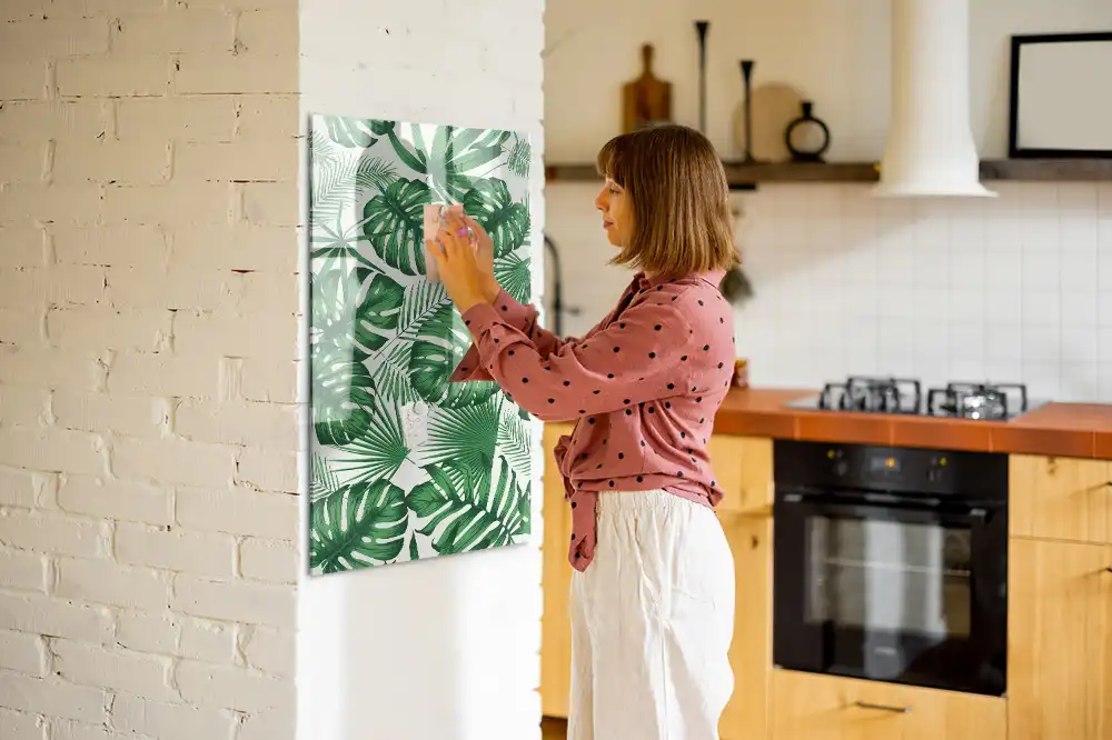 Tablă magnetică de perete cu model frunze de monstera