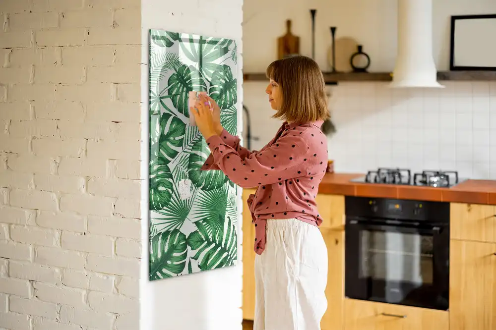 Tablă magnetică de perete cu model frunze de monstera