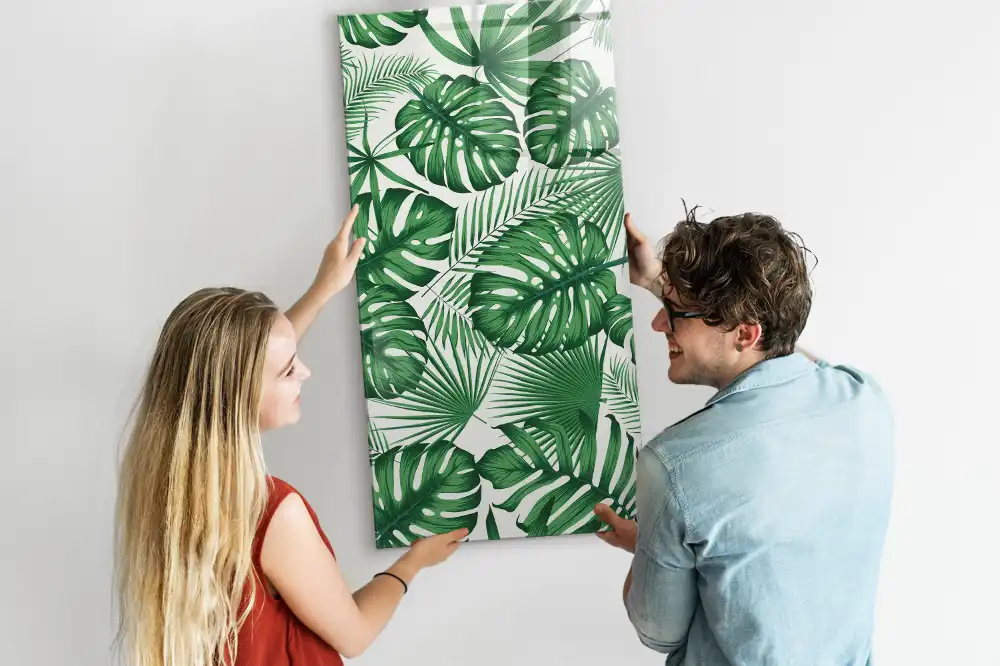 Tablă magnetică de perete cu model frunze de monstera