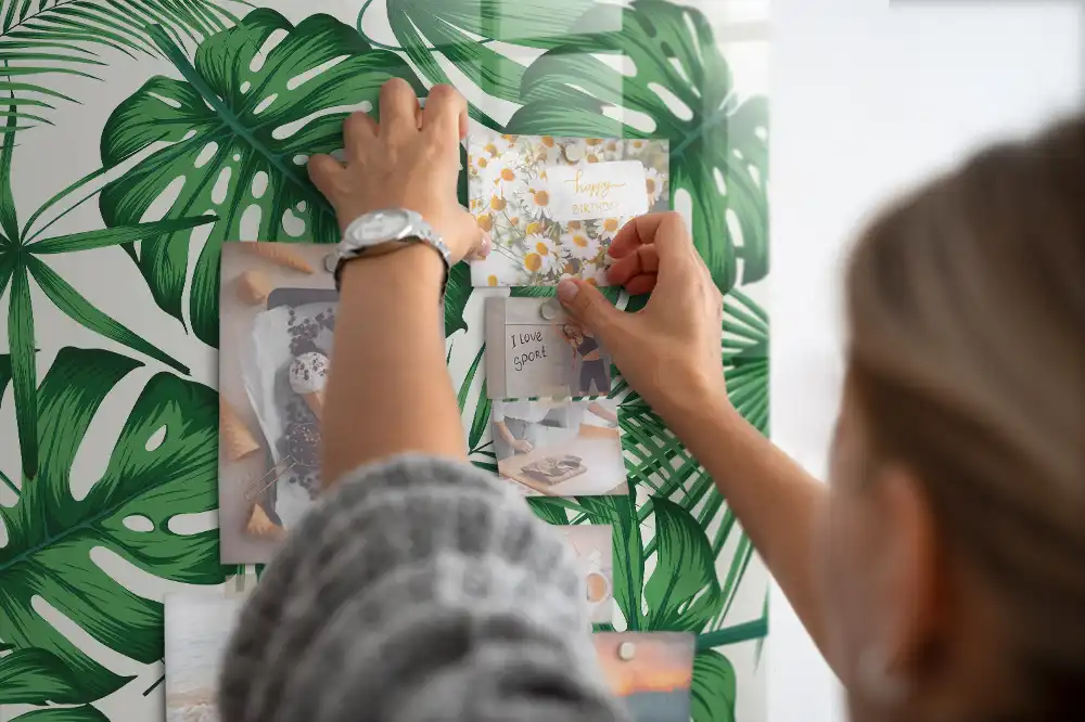 Tablă magnetică de perete cu model frunze de monstera