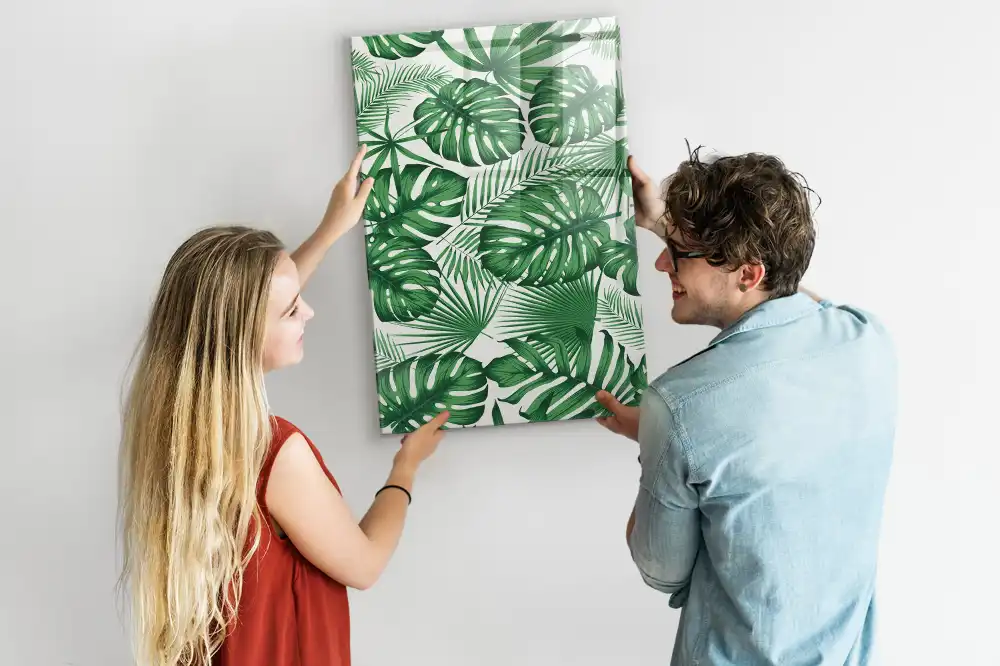 Tablă magnetică de perete cu model frunze de monstera